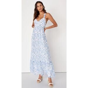 NWT Lulus My Love Story White Floral Print Tie-Back Maxi Dress Size XL